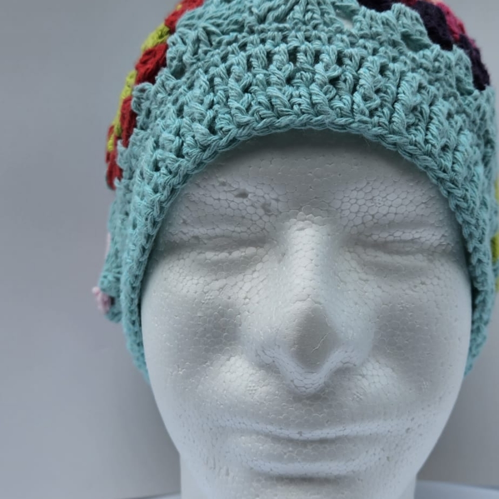 %100 Handmade  Granny Square Crochet 🧶 Colorful of Blue Women's Beanie